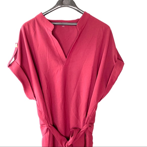 Burgundy Women’s Short Sleeve Knee Length Dress Belted Size 2XL Great Condition - Picture 2 of 9